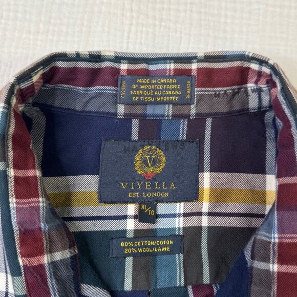 Viyella Plaid Button Down Shirt Blue Burgundy Men’s XL Cotton Wool Casual Preppy - Picture 3 of 14